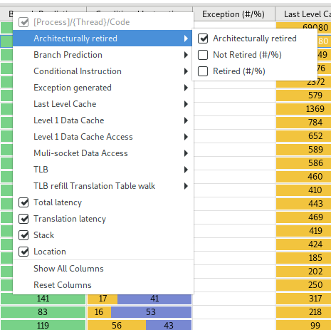  Figure 4. Displayed columns can be configured from the header menu.